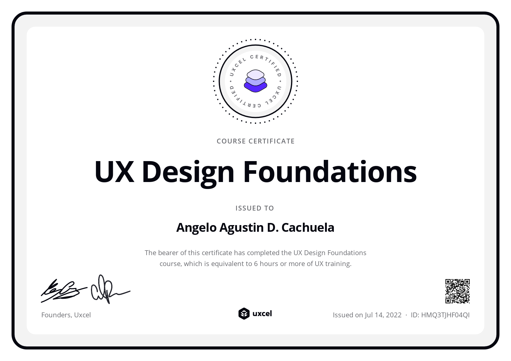 Angelo Agustin D. Cachuela's certificate